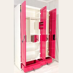 Alfa Almirah 3 Door Prime (Wardrobe), white & pink