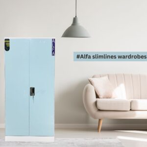 Alfa Almirah Slimline (Wardrobe) white & sky blue